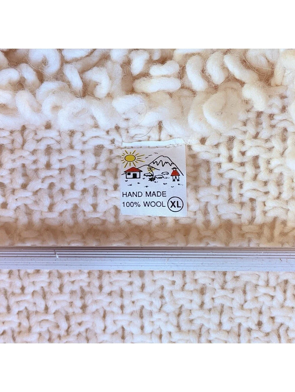 World Of Wool Vintage Cableknit Fisherman Sweater Ivory Heavy Full Zip XL
